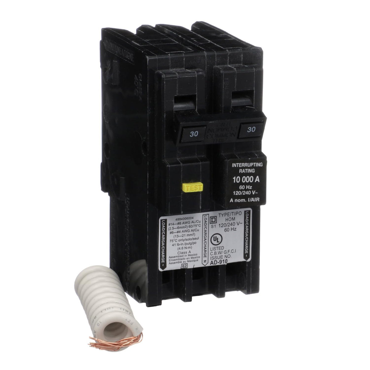 Square D HOM230GFI 30-Amp 2-Pole Class A GFCI Circuit Breaker 120/240V 10kA Homeline (Plug-In) - product image 1