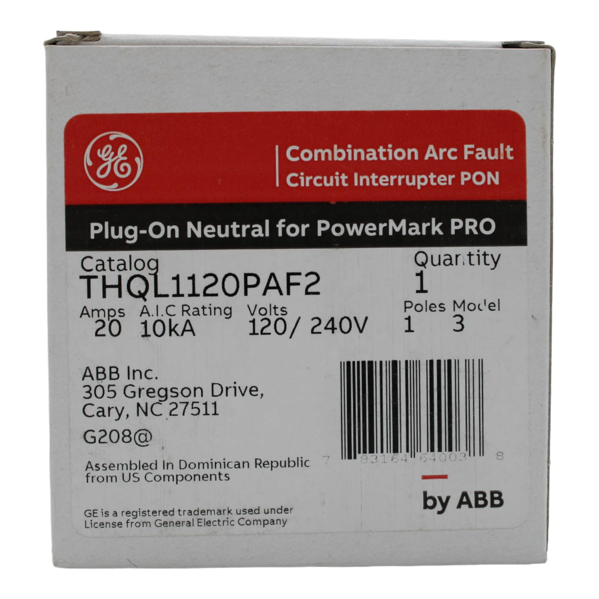 GE THQL1120PAF2 20A 120/240V 1-Pole Plug-On Neutral Combination AFCI Circuit Breaker 10kAIC - product image 2