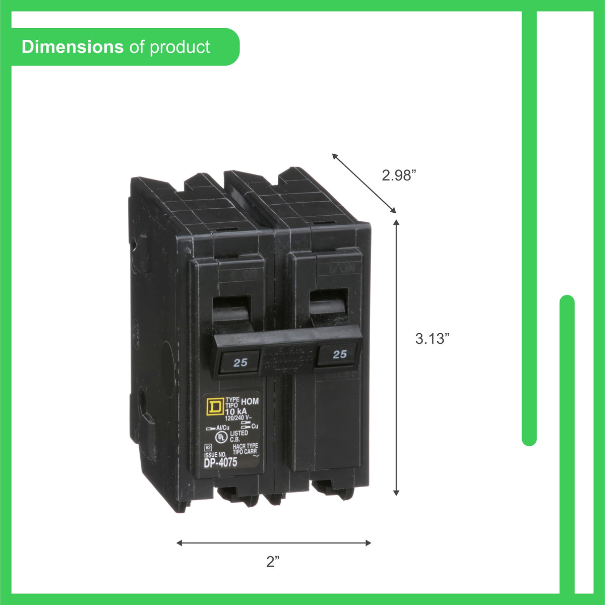 Square D HOM225 25-Amp 2-Pole Thermal Magnetic Circuit Breaker 120/240V 10kAIC Type Homeline (Plug-On) - product image 3