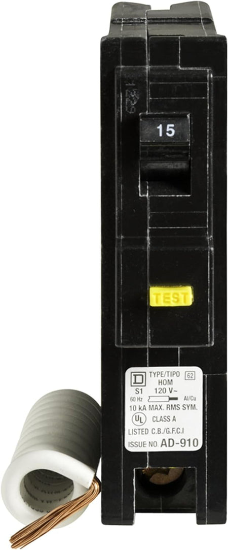 Square D HOM115GFI 15-Amp 1-Pole GFCI Circuit Breaker 120V 10kAIC Type Homeline (Plug-On) - product image 4