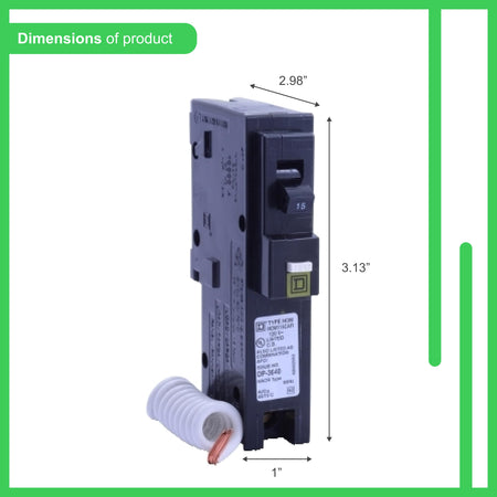 Square D HOM115CAFI 15A 1-Pole 120V 10kA CAFCI Pigtail Neutral Circuit Breaker - product image 3