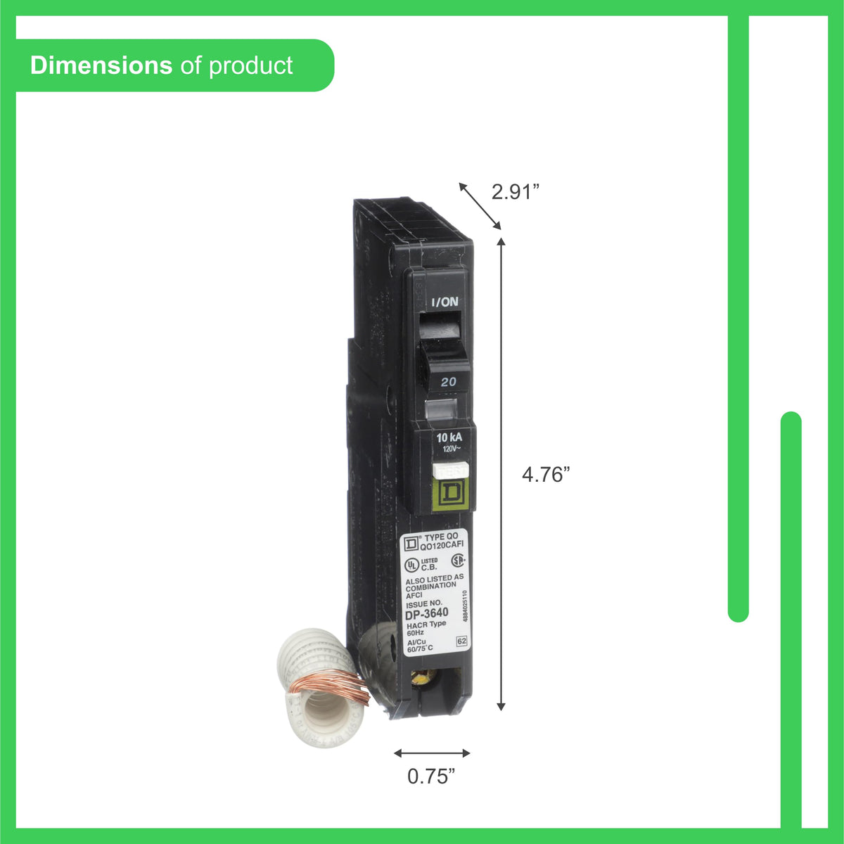 Square D QO120CAFI 20A 120V 1-Pole Combination AFCI Plug-In Circuit Breaker 10kAIC - product image 3