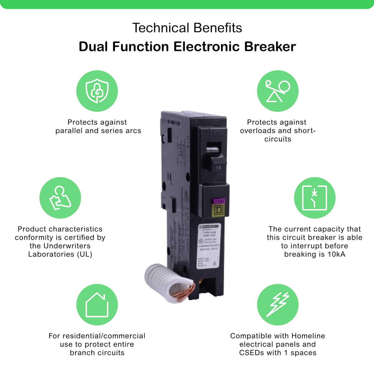 Square D HOM115DF 15 A single-pole Homeline dual-function AFCI GFCI circuit breaker