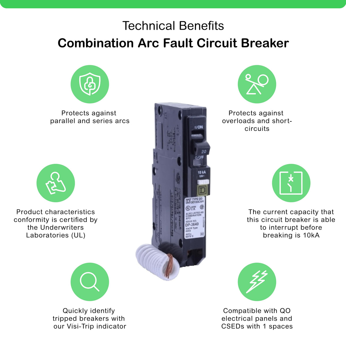Square D QO120CAFI 20A 120V 1-Pole Combination AFCI Plug-In Circuit Breaker 10kAIC - product image 2
