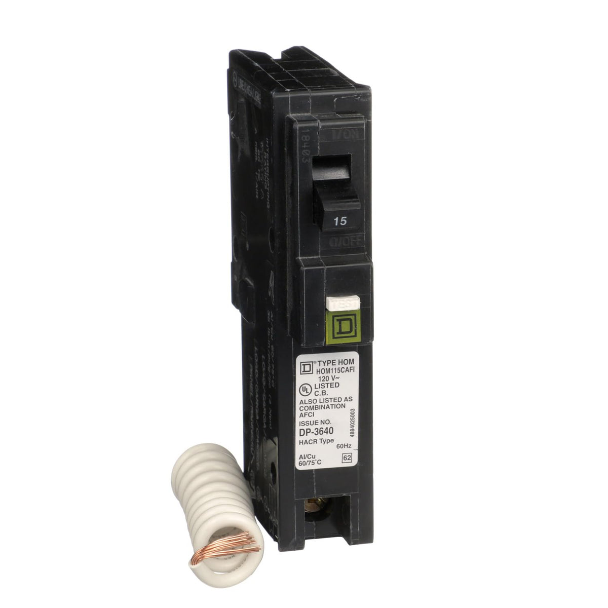 Square D HOM115CAFI 15A 1-Pole 120V 10kA CAFCI Pigtail Neutral Circuit Breaker - product image 1