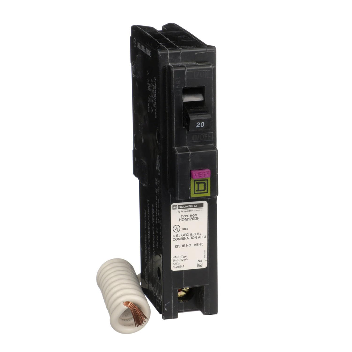 Square D HOM120DF 20A 120V 1-Pole Dual-Function Plug-In Circuit Breaker - product image 1
