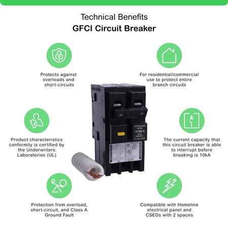 Square D HOM240GFI 40A 120/240V 2-Pole Class A GFCI Plug-In Circuit Breaker 10kAIC - product image 2