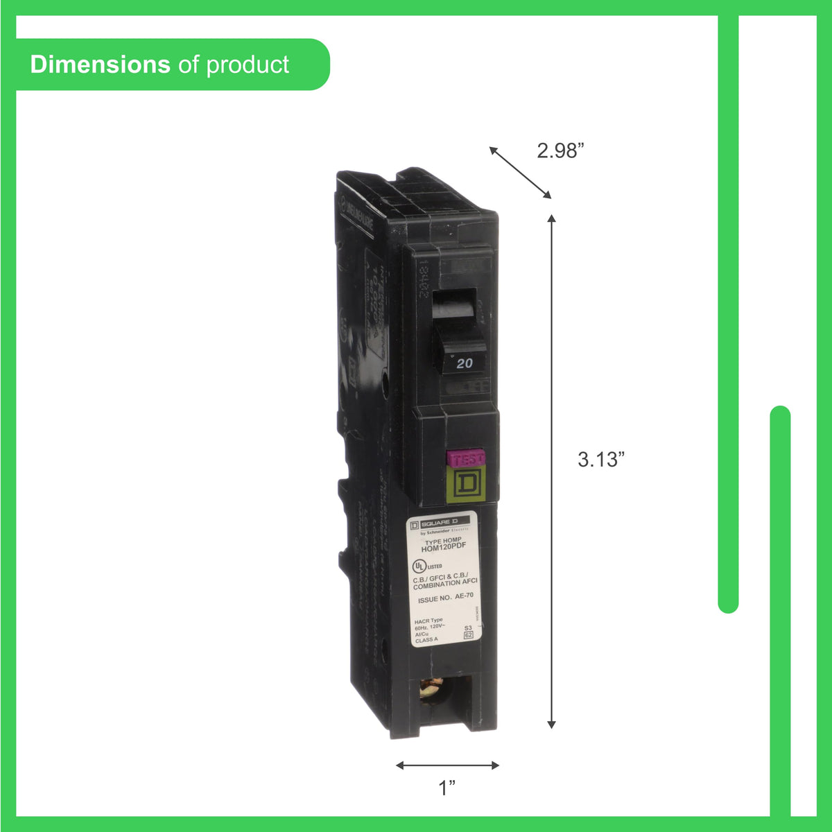Square D HOM120PDF 20A 1-Pole 120V 10kA Dual-Function CAFCI/GFCI Plug-On Neutral Circuit Breaker - product image 3