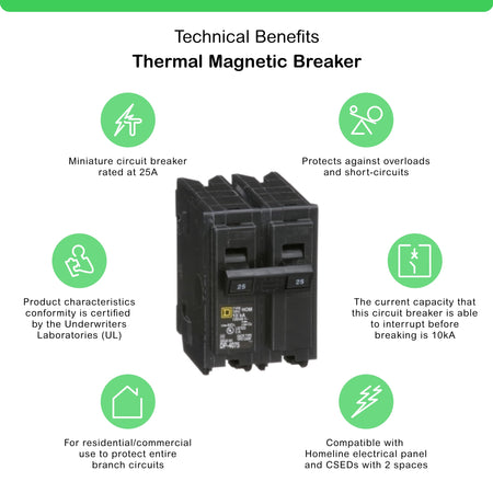 Square D HOM225 25-Amp 2-Pole Thermal Magnetic Circuit Breaker 120/240V 10kAIC Type Homeline (Plug-On) - product image 5