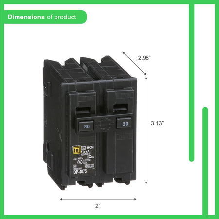 Square D HOM230 30A 120/240V 2-Pole Thermal-Magnetic Plug-In Circuit Breaker 10kAIC - product image 3