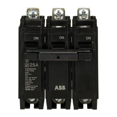 ABB THHQB32025 25A 3-pole 240V 22kA Q-Line bolt-on circuit breaker