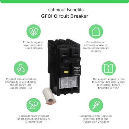 Square D HOM230GFI 30-Amp 2-Pole Class A GFCI Circuit Breaker 120/240V 10kA Homeline (Plug-In) - product image 4