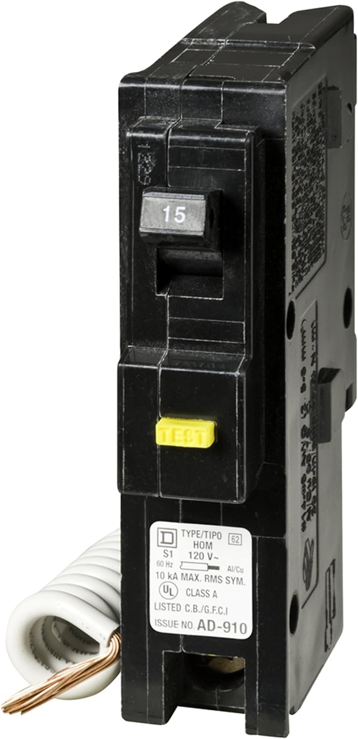 Square D HOM115GFI 15-Amp 1-Pole GFCI Circuit Breaker 120V 10kAIC Type Homeline (Plug-On) - product image 5