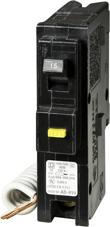 Square D HOM115GFI 15-Amp 1-Pole GFCI Circuit Breaker 120V 10kAIC Type Homeline (Plug-On) - product image 5