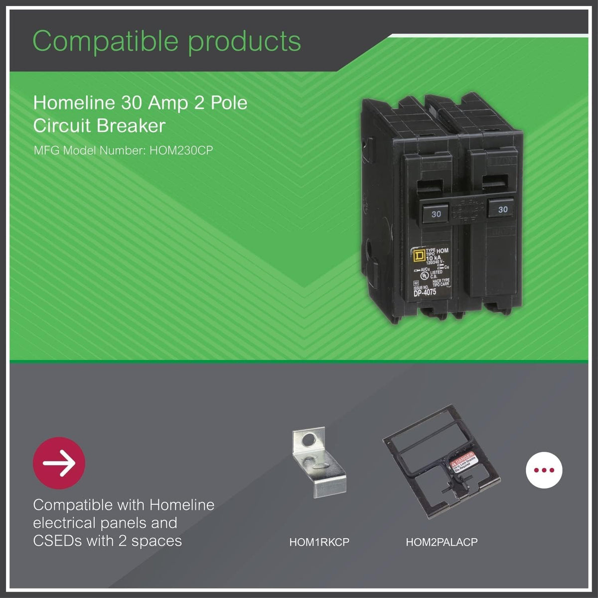 Square D HOM230 30A 120/240V 2-Pole Thermal-Magnetic Plug-In Circuit Breaker 10kAIC - product image 4