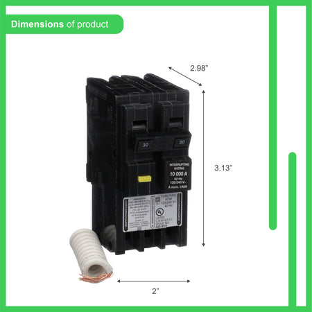 Square D HOM230GFI 30-Amp 2-Pole Class A GFCI Circuit Breaker 120/240V 10kA Homeline (Plug-In) - product image 3
